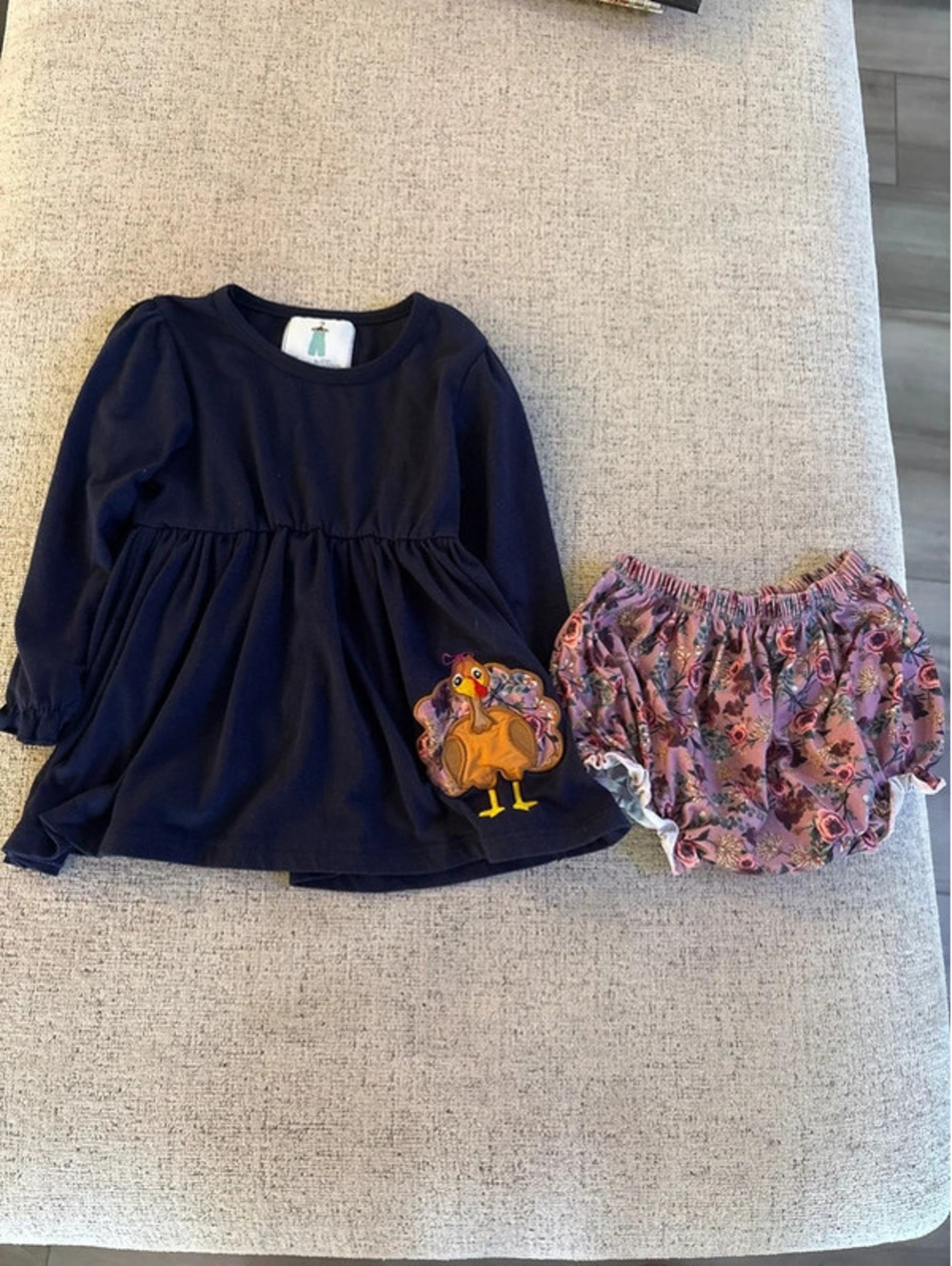 Thomas & Turner Girls Blue Top With Turkey On Front Matching Bottoms size 3T EUC
